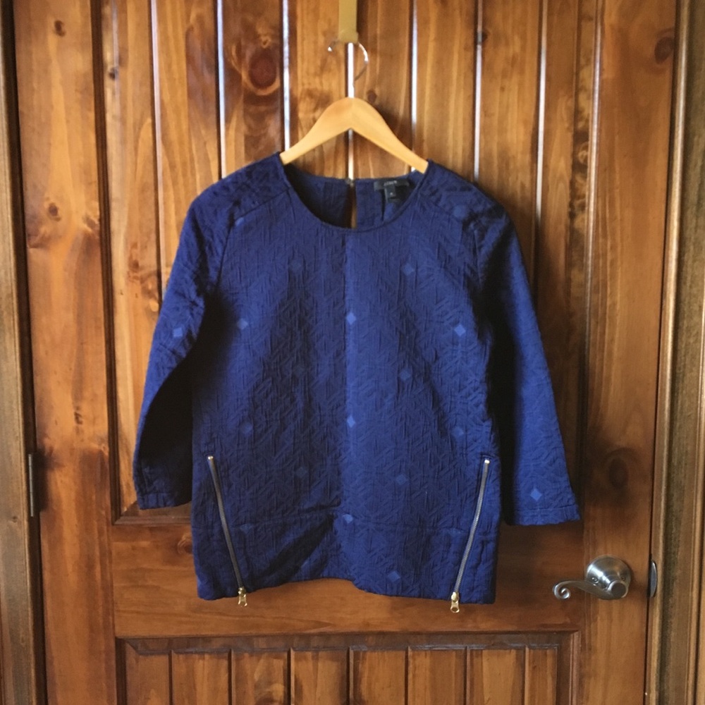 J. Crew Navy Matelasse Zip Top